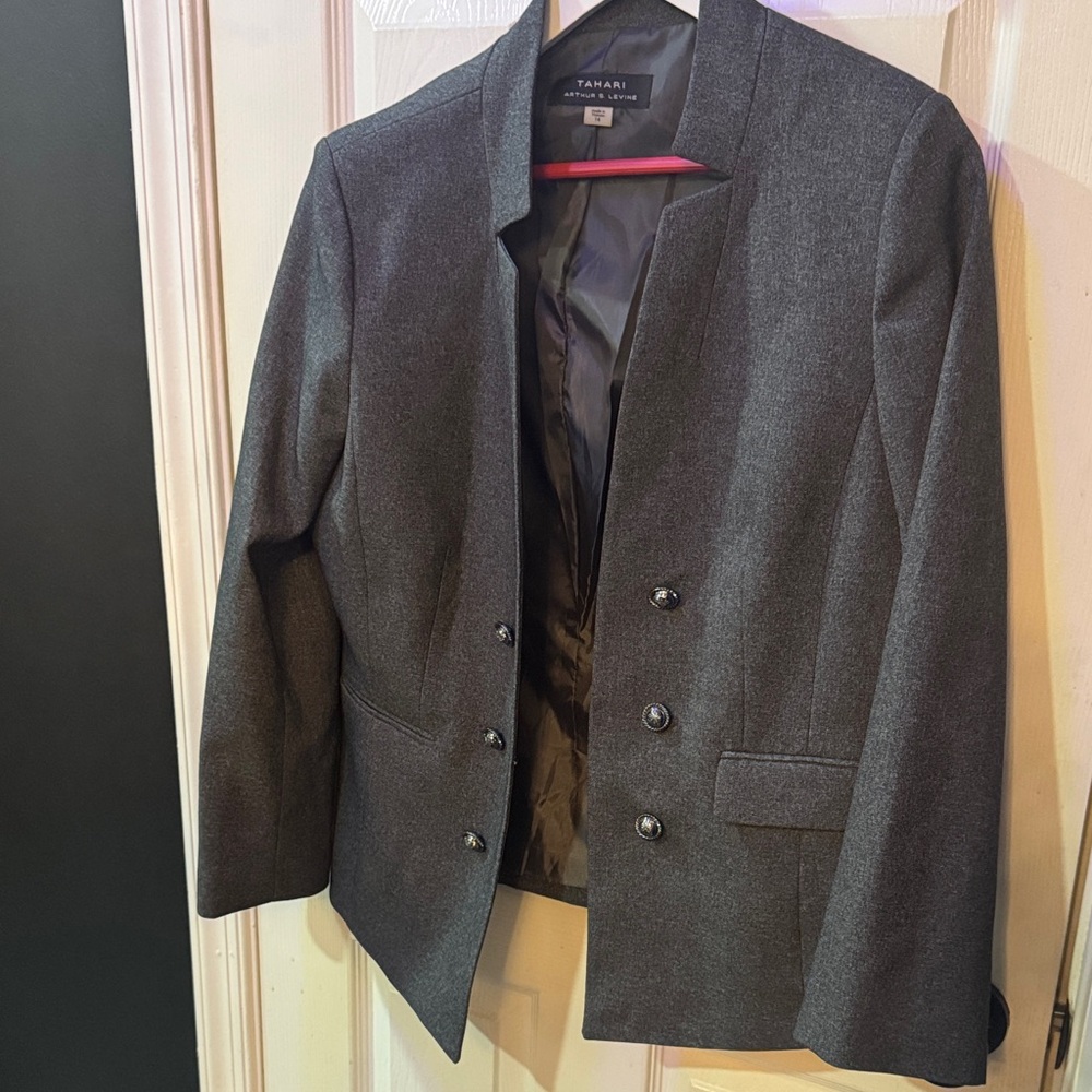 Tahari Dark Gray Blazer with Button Accents